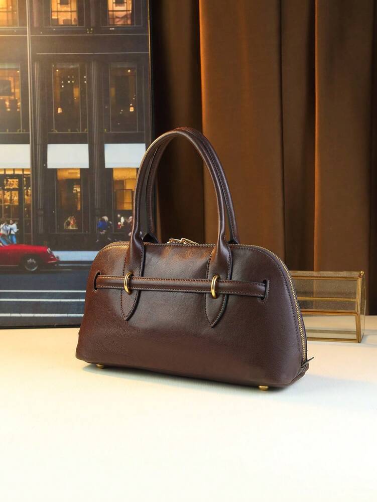 Women's Retro Seashell Leather Handbag Top Grain Vegetable Tanned Shoulder Tote Bag 2024 Vintage Fashion Elegant Commuter Casual Purse