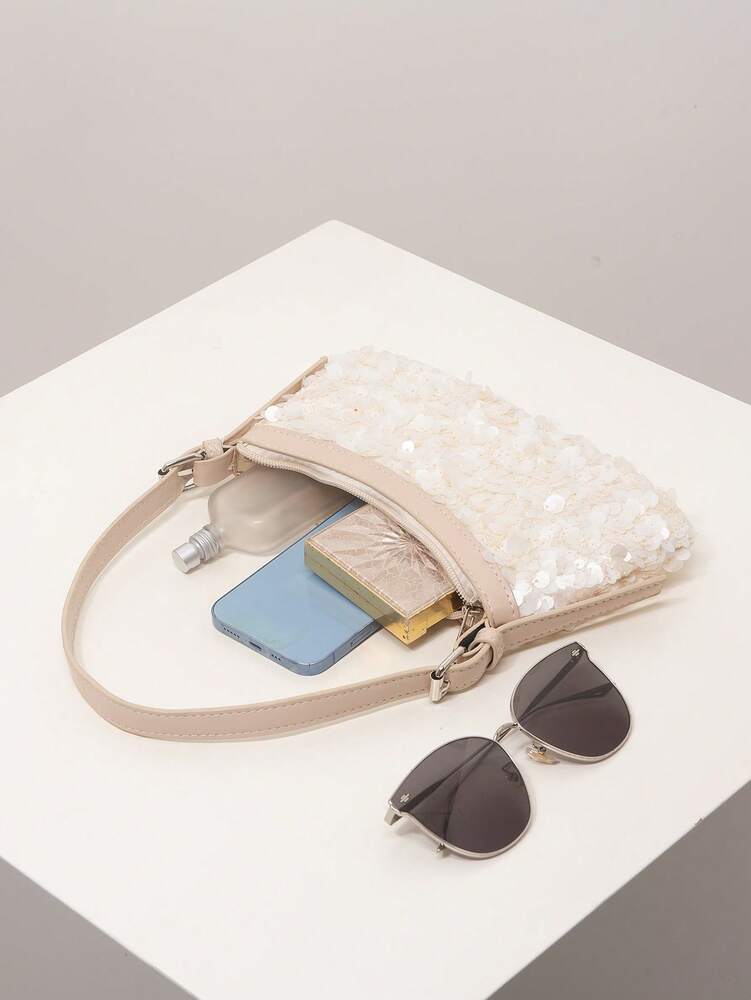 Women's Sequin Shoulder Bag Sparkly Bridal Party Clutch Elegant Evening Handbag Wedding Prom Glitter Purse Random Pattern Special Gift