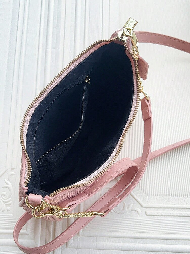 Women's Crescent Shoulder Bag With Letter Pattern PU Waterproof Fabric Summer Holiday Casual Underarm Purse With Cherry Pendant Decor