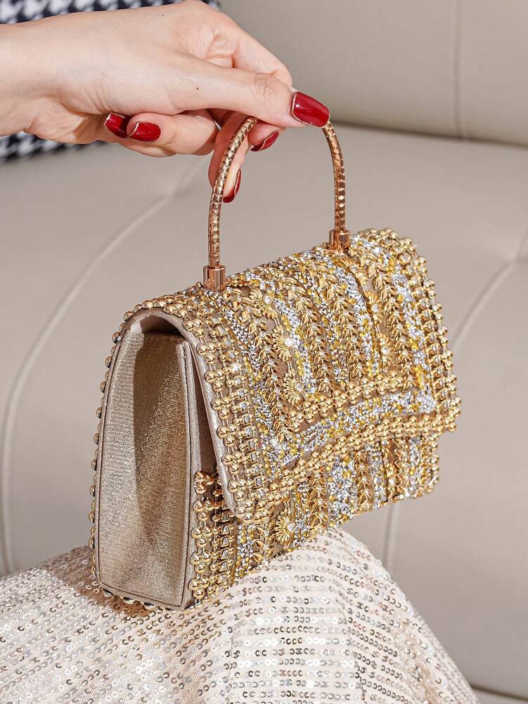 Glitter Beaded Patchwork Evening Clutch Elegant Cocktail Party Handbag Versatile Fashion Purse Formal Small Bag For Special Occasions