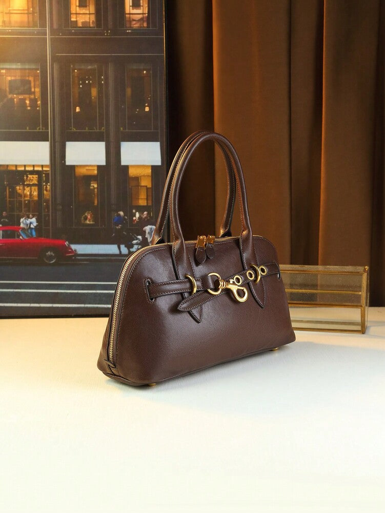 Women's Retro Seashell Leather Handbag Top Grain Vegetable Tanned Shoulder Tote Bag 2024 Vintage Fashion Elegant Commuter Casual Purse