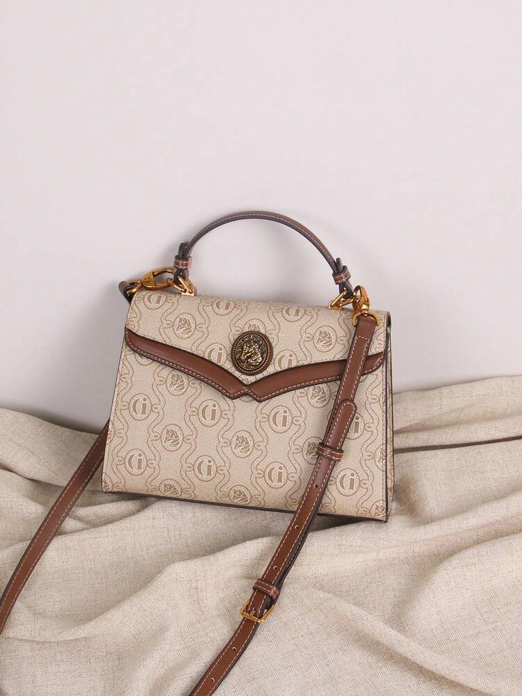 Luxury Women's Retro Patchwork Small Square Bag Printed Pattern Brown Design Shoulder Crossbody Purse 2025 Minimalist Fashion Handbag