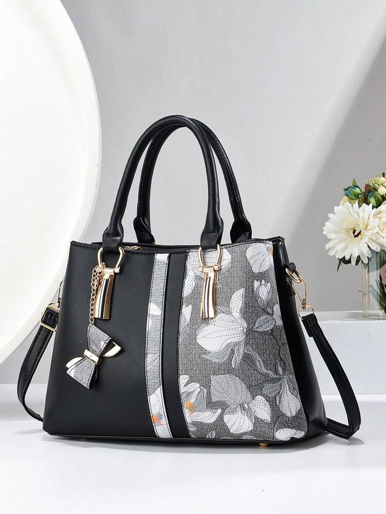 Women's Printed Shoulder Handbag With Three Pockets Large Capacity High End Fashion Casual Purse Elegant Mother's Day Gift Social Trend