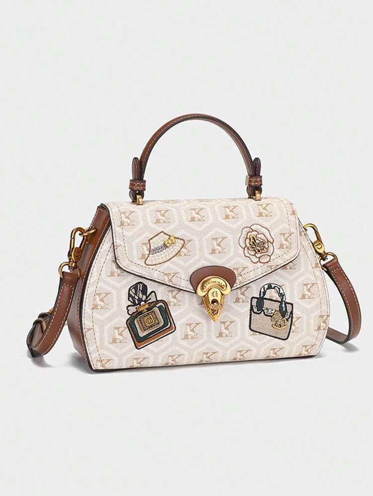 Women's Vintage Floral Patchwork Handbag Embroidered Perfume Bottle Design Shoulder Messenger Tote Casual Large Capacity Summer Purse