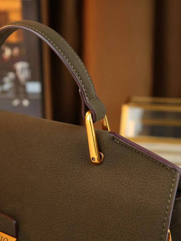 Women's Vintage Flap Envelope Handbag Faux Suede Fabric Mature Elegant Shoulder Purse With Nameplate Charm Minimalist Commuter Bag