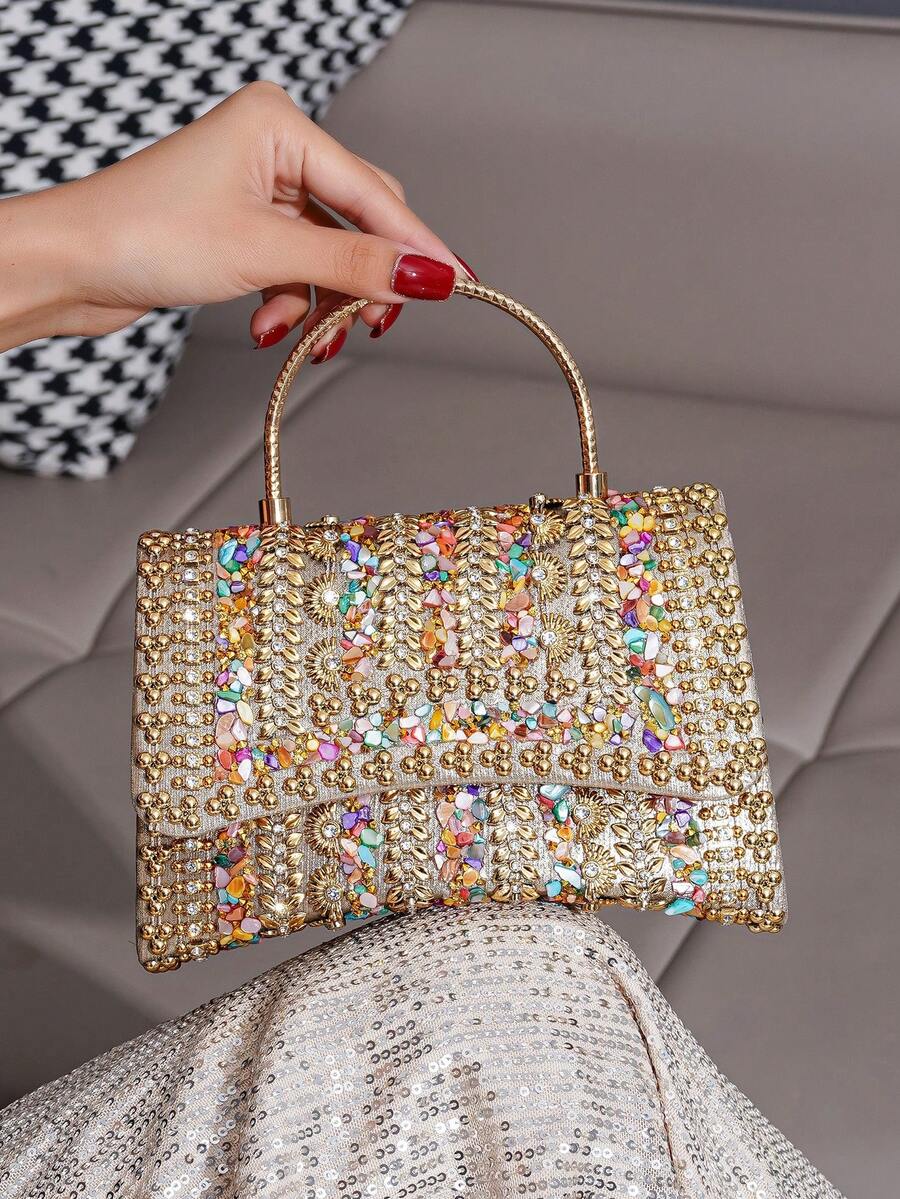 Glitter Beaded Patchwork Evening Clutch Elegant Cocktail Party Handbag Versatile Fashion Purse Formal Small Bag For Special Occasions